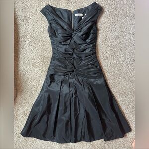Laundry by Design Black Silk Cocktail Dress Petite 0P Ruched A-Line Fit & Flare